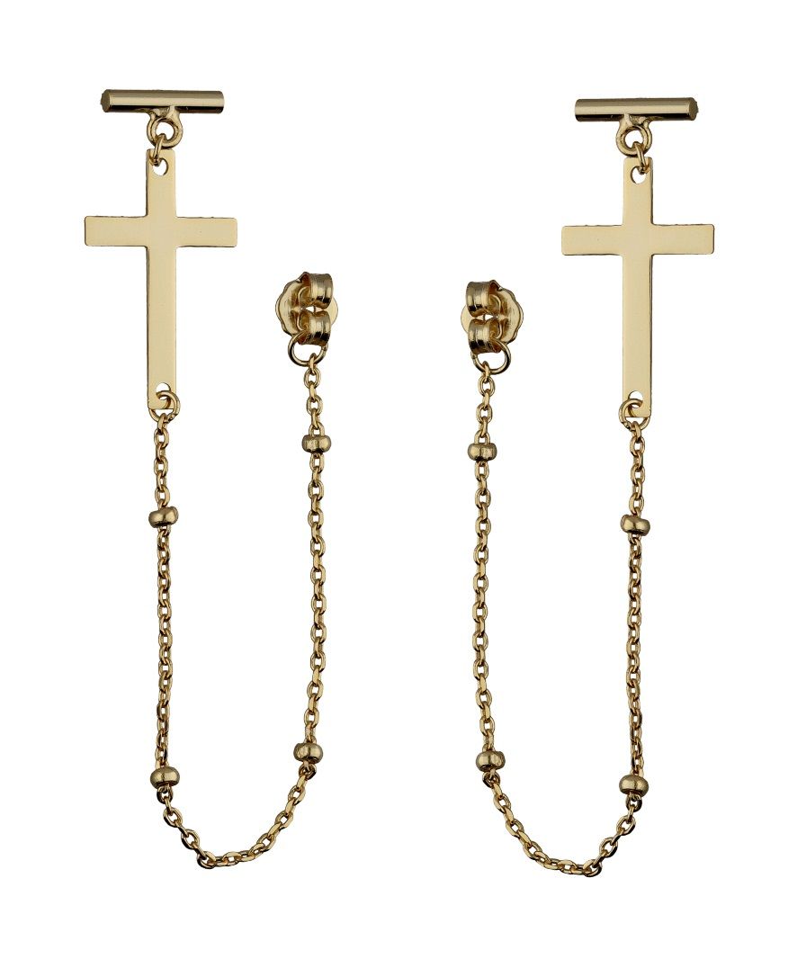 Silver Earrings Gold Plated Cross