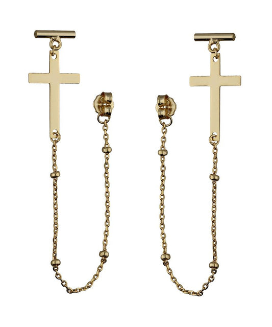 Silver Earrings Gold Plated Cross