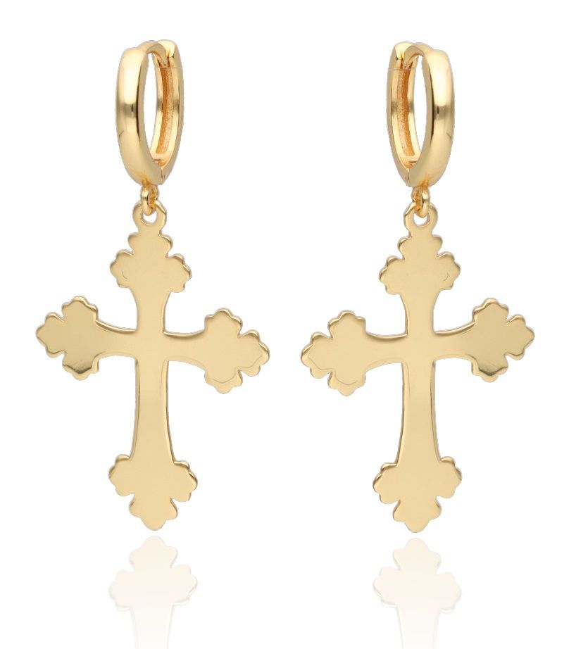 Silver Earrings Gold Plated Cross