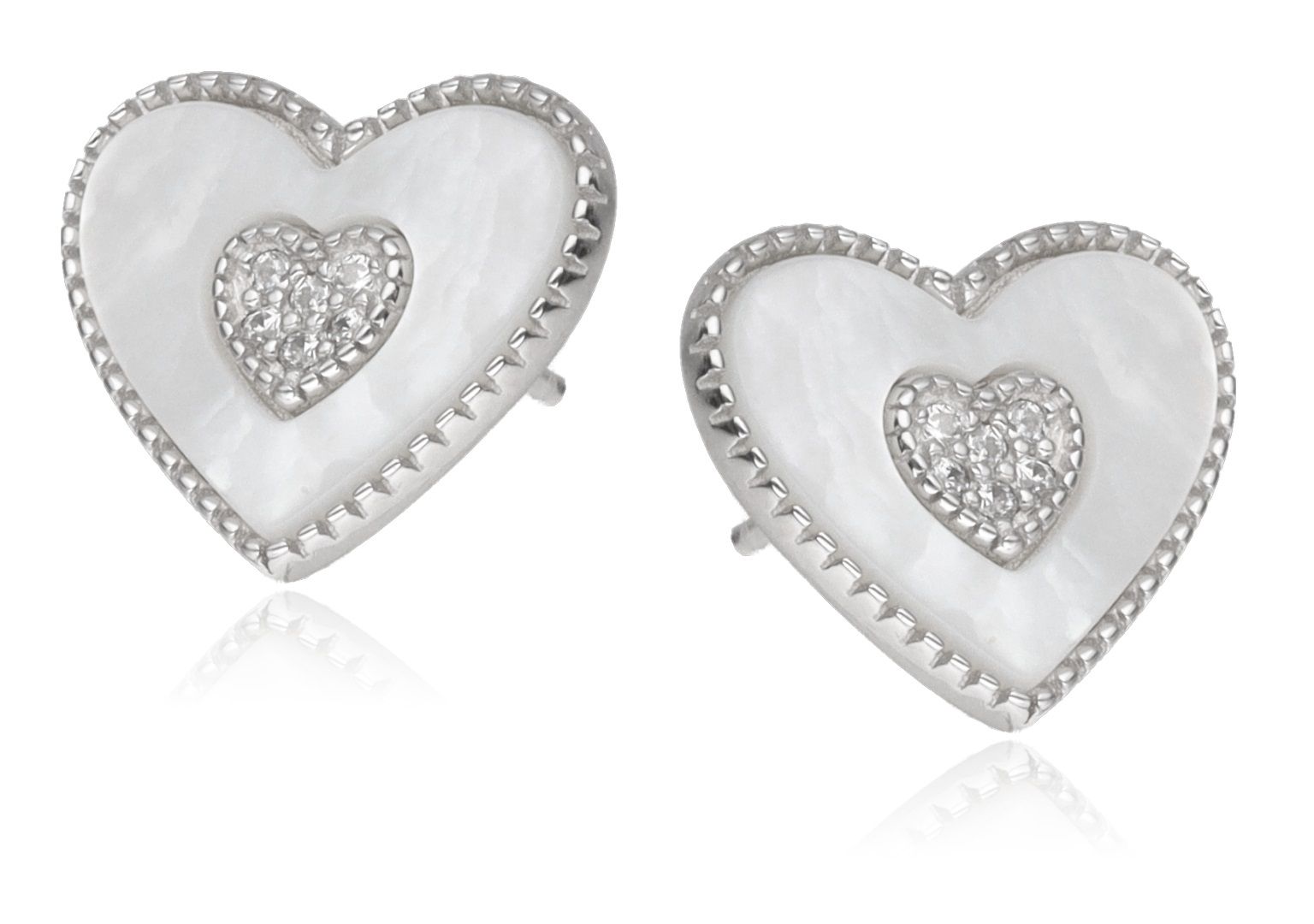 Silver Earrings White Mother Of Pearl Heart