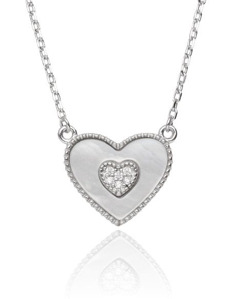 Silver Necklace White Mop Heart