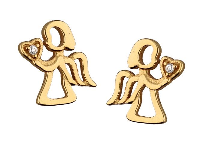 Silver Earrings Angel Kids Gold Plated