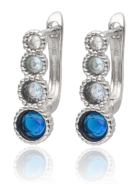 Silver Earrings Aquamarine with Clear Cut Stones 15.5mm