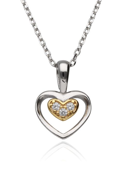 Silver Necklace 43+3 Rhodium&Gold Plated Heart