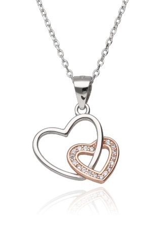 Silver Necklace 43+3 Rhodium&Rosegold Heart