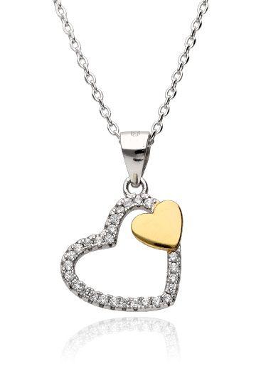 Silver Necklace 43+3 Rhodium&Gold Plated Heart