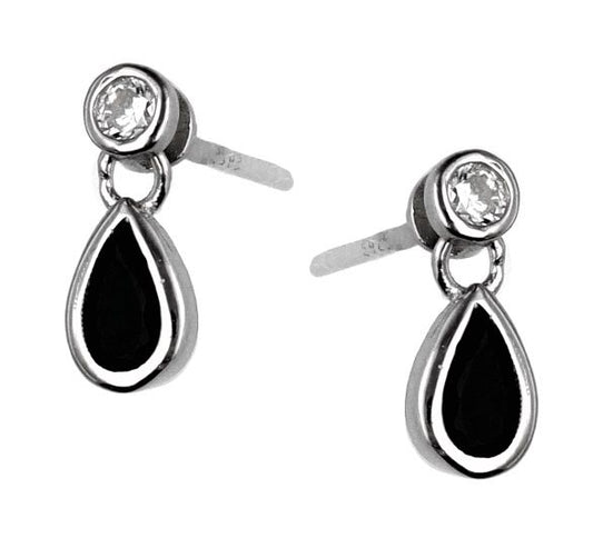 Silver Earrings Black Steel Jade Main Part