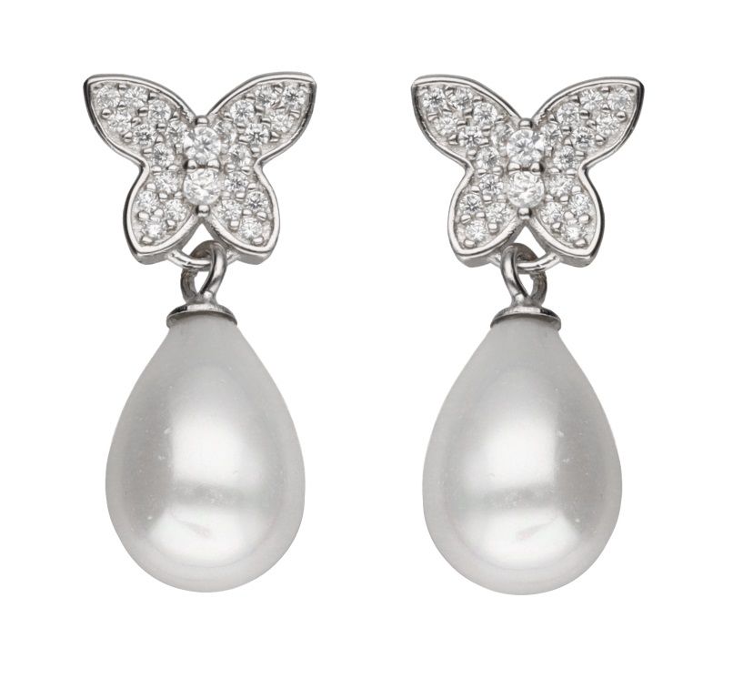 Silver Earrings Butterfly Pearl