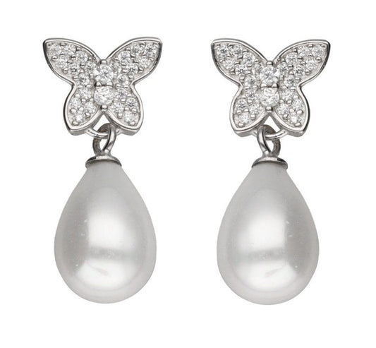 Silver Earrings Butterfly Pearl