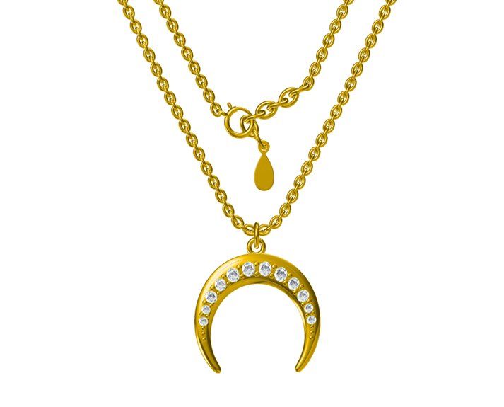 Silver Necklace Moon Gold Plated