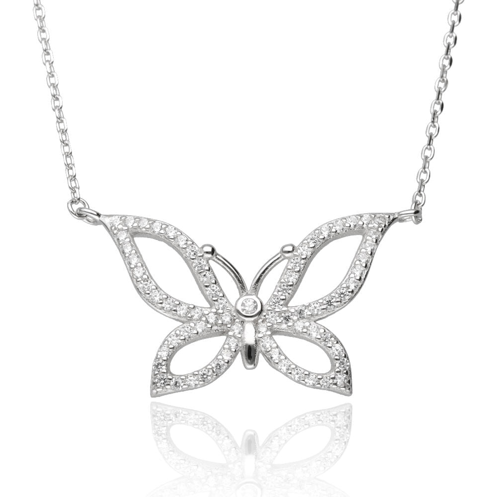 Silver Necklace 43+3 Length Butterfly