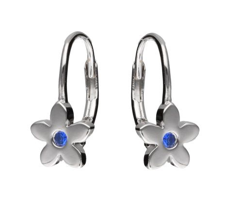 Silver Earrings Sapphire Blue Flower 34 English Kids