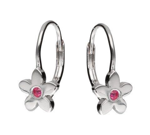 Silver Earrings Flowers With Pink Gems English Closure