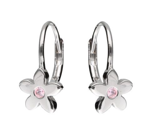 Silver Earrings Flower Pink01 English Kids