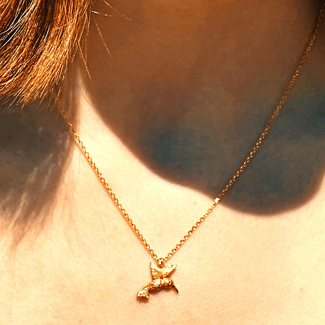 Silver Necklace, Hummingbird | Gold Plated, Length 43+3 cm