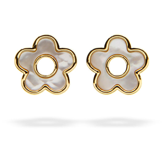 Silver Earrings Flower White Mother Of Pearl Gold Plated