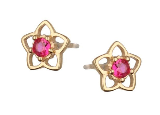 Silver Earrings Ruby ​​Gold Plated Flower