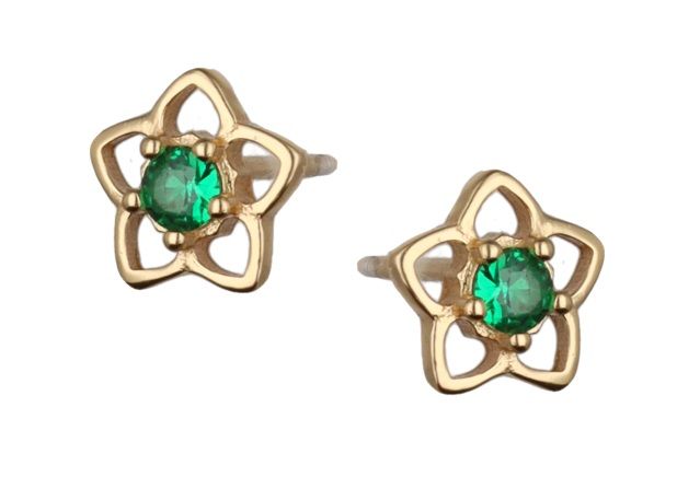 Silver Earrings Qe12711 Emerald Gold Plated