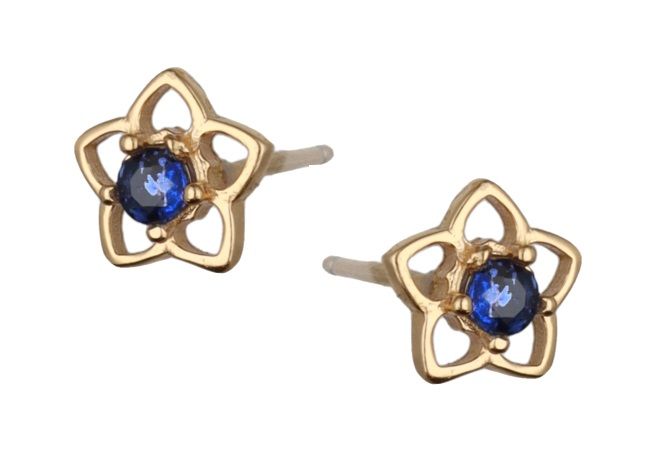 Silver Earrings Sapphire Gold Plated Flower