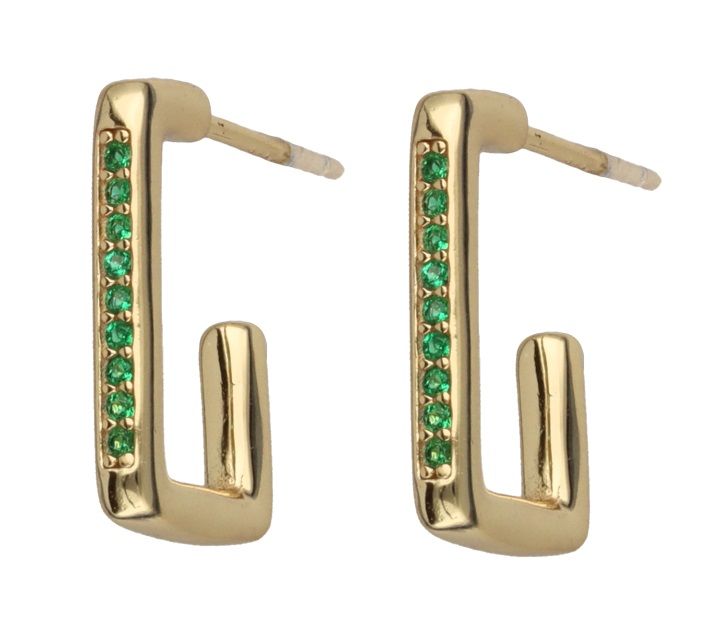 Silver Earrings Gold Plated Emerald