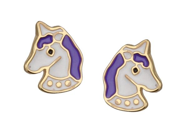 Silver Earrings Unicorn Gold Plated