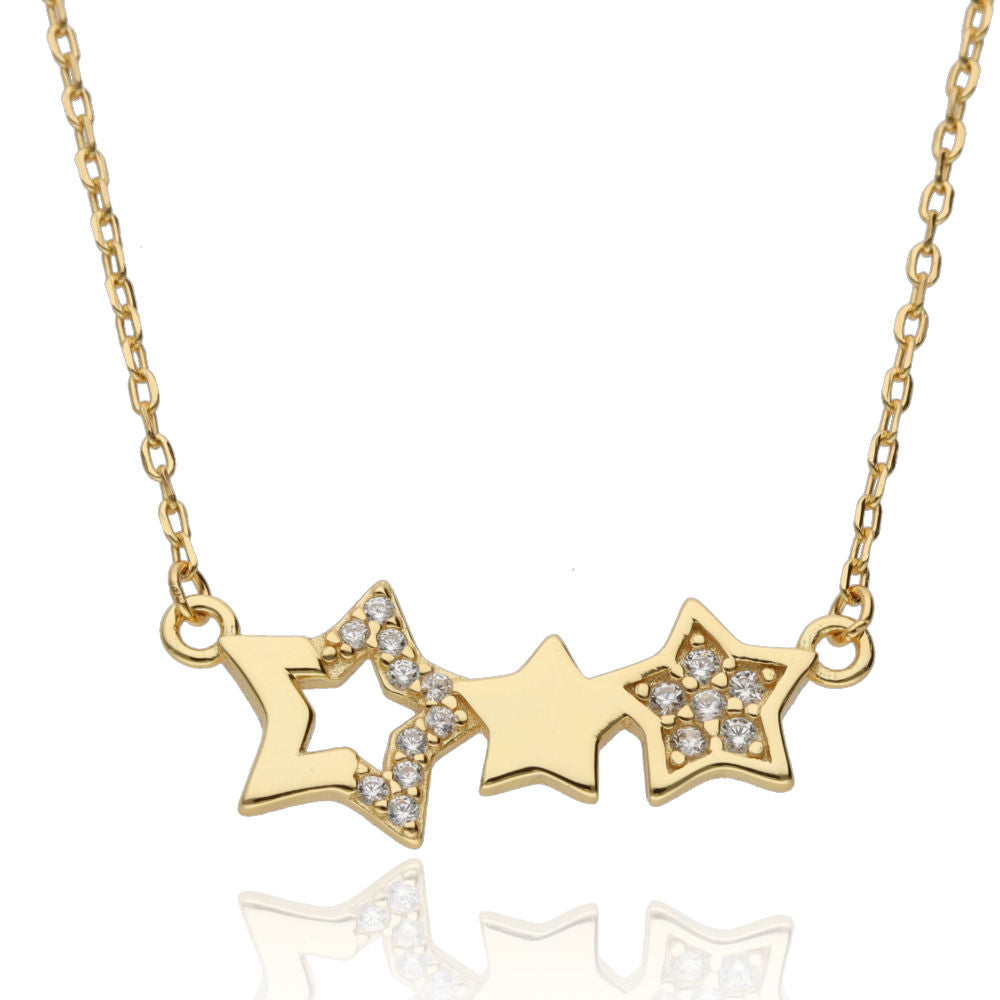 Silver Necklace Length 43+3 Gold Plated Star