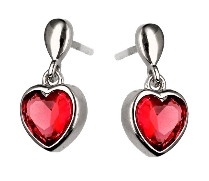 Silver Earrings Ruby ​​Heart