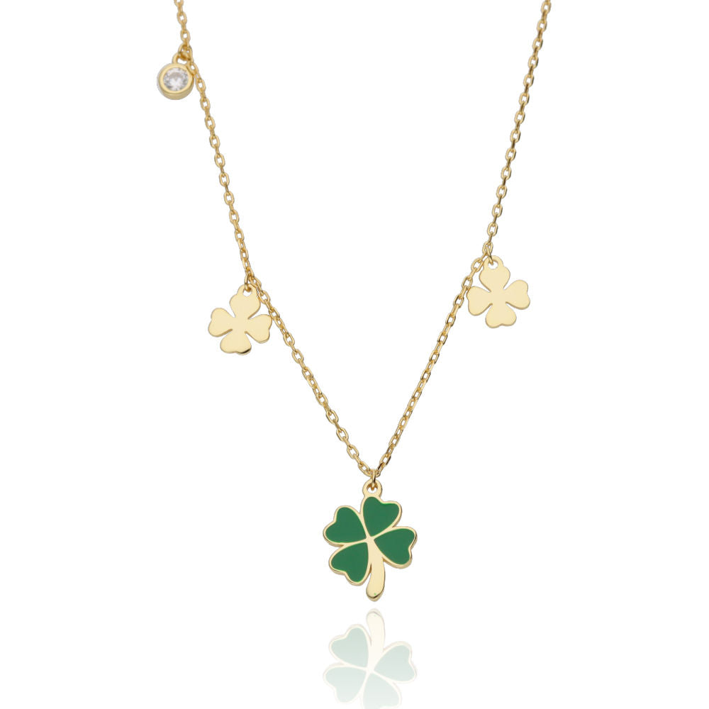 Silver Necklace 43+3 Gold Plated Clover