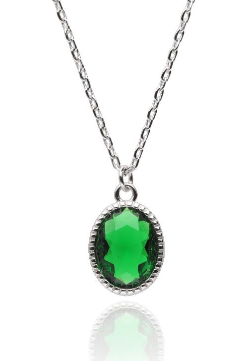 Silver Necklace 43+3 Emerald