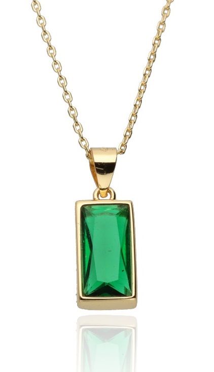 Silver Necklace 43+3 Gold Plated Emerald