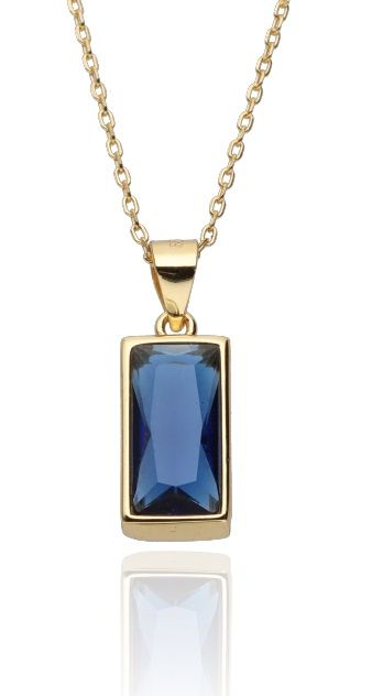 Silver Necklace 43+3 Gold Plated Blue Steel Jade