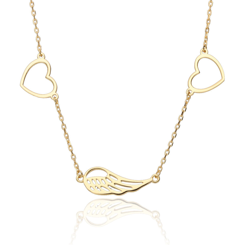 Silver Necklace 43+3 Gold Plated Heart Wings