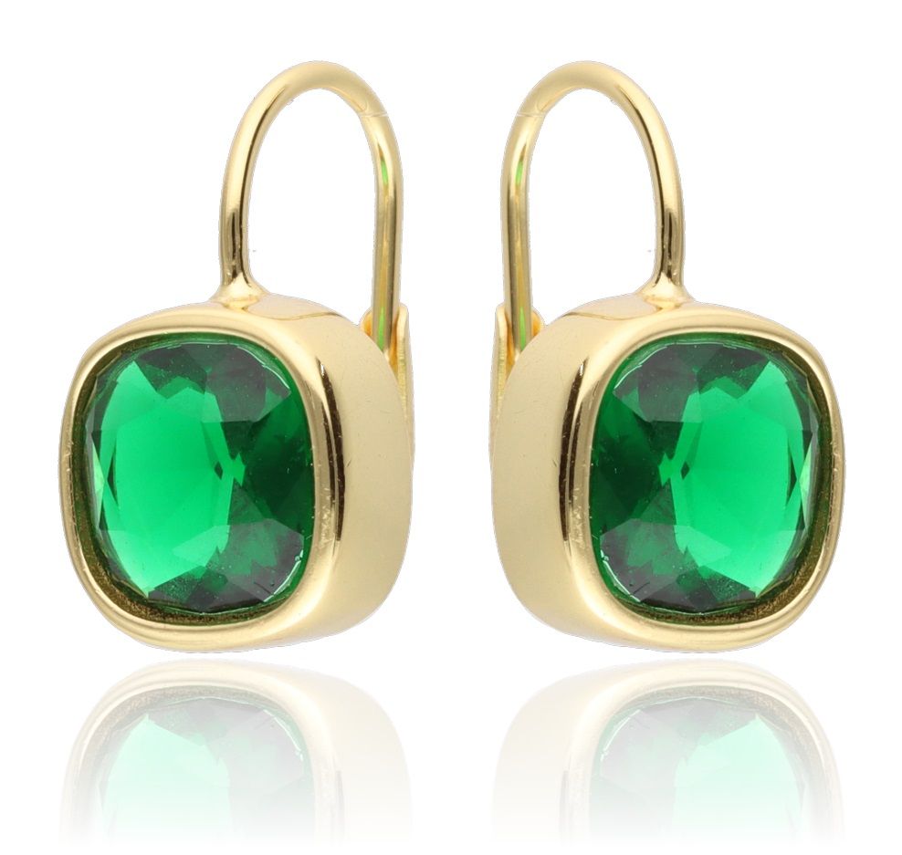 Silver Earrings Gold Plated Emerald.