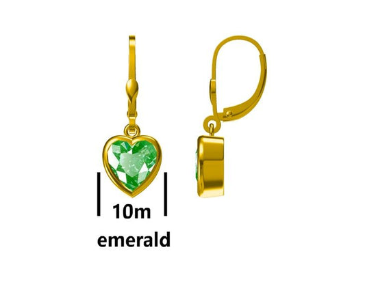 Silver Earrings Gold Plated Emerald Long