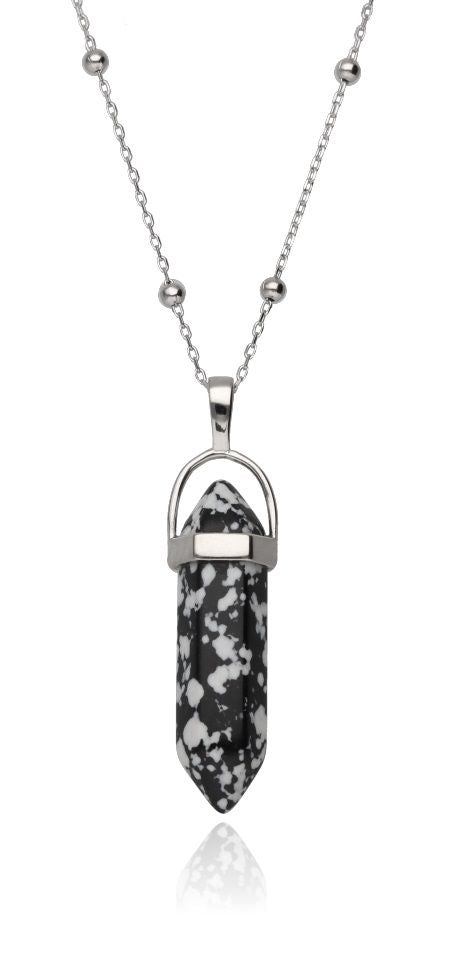 Silver Necklace Snow Obsidian 43+3