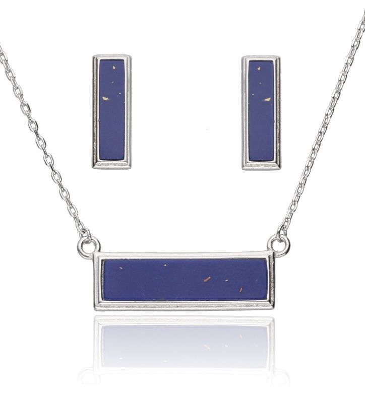 Silver Jewelry Set Lapis Lazuli P-22.2mm E-15.3mm