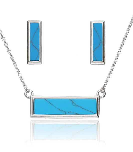 Silver Jewelry Set Turquoise P-22.2mm E-15.3mm