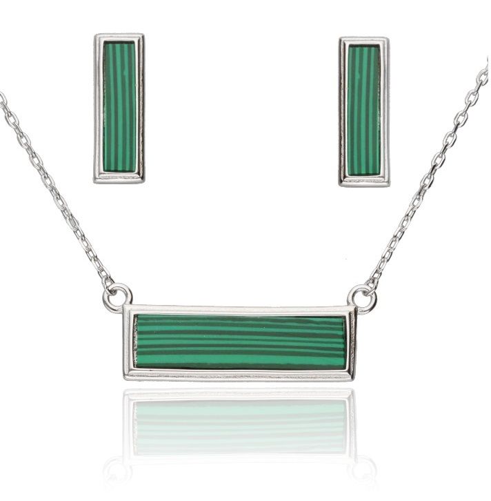 Silver Jewelry Set Malachite P-22.2mm E-15.3mm