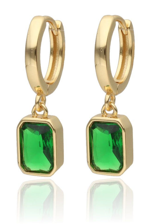 Silver Earrings Gold Plated Emerald