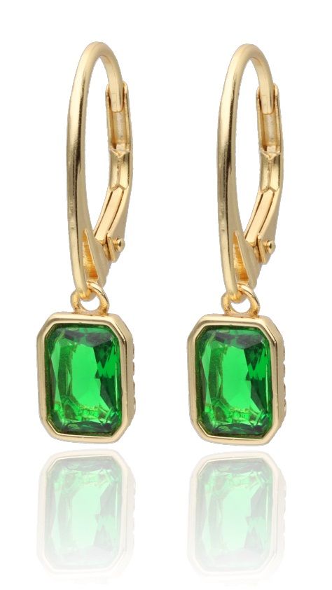 Silver Earrings Gold Plated Emerald Long