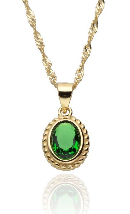 Silver Necklace Gold Plated Emerald