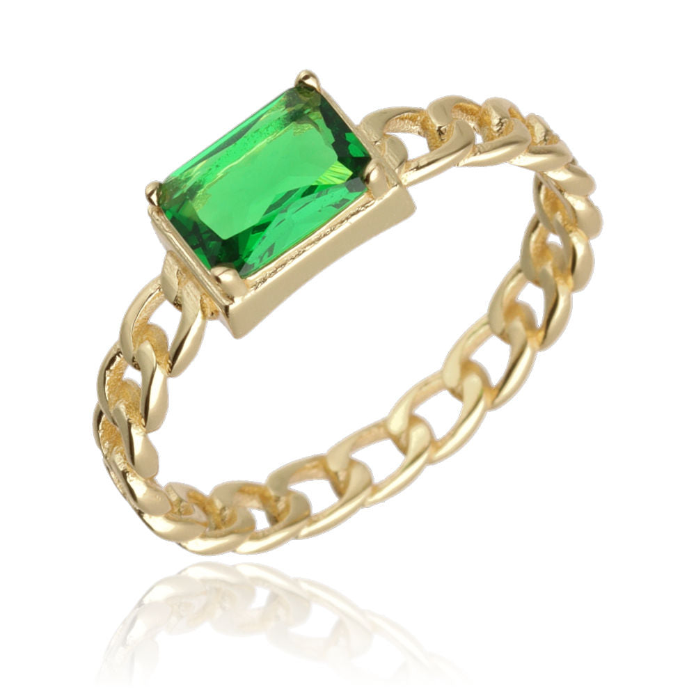 Silver Ring Us Sizes #6 #6.5 #7 #7.5 #8 #8.5 Gold Plated Emerald