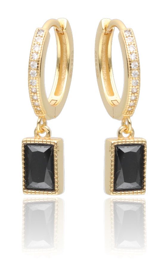 Silver Earrings Gold Plated Black