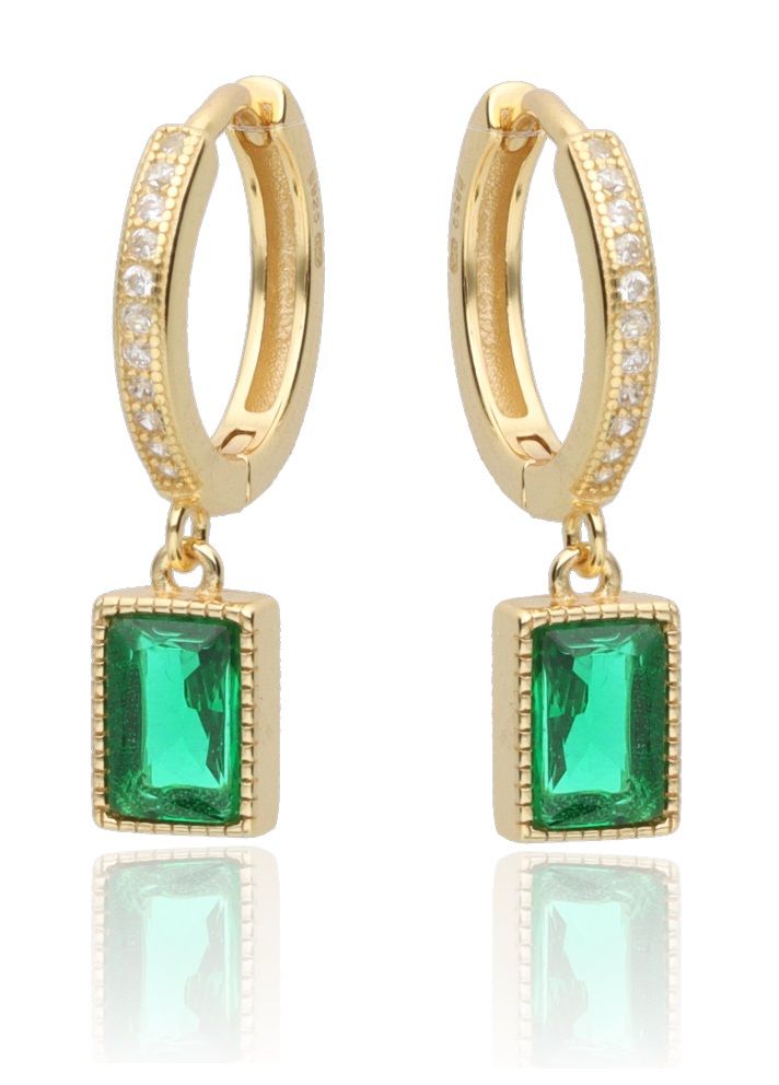 Silver Earrings Gold Plated Emerald