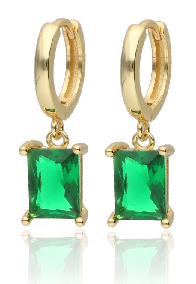 Silver Earrings Gold Plated Emerald