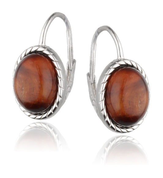 Silver Earrings Red Tiger Eye