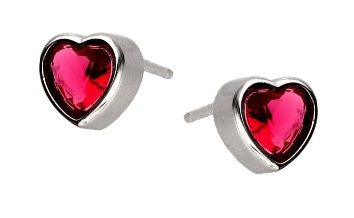 Silver Earrings Ruby ​​Heart