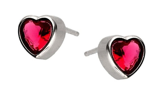 Silver Earrings Ruby ​​Heart