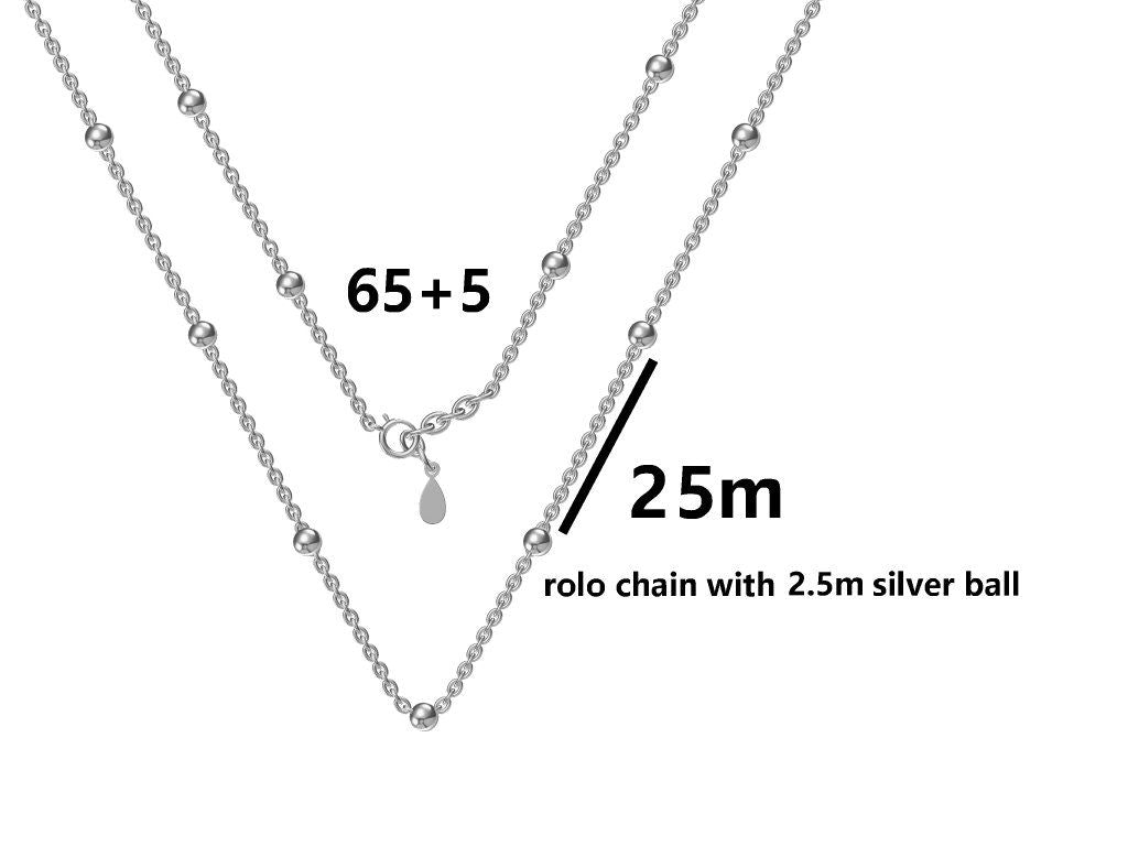 Silver Necklace Rolo Chain With Ball Rhodium 65+5cm