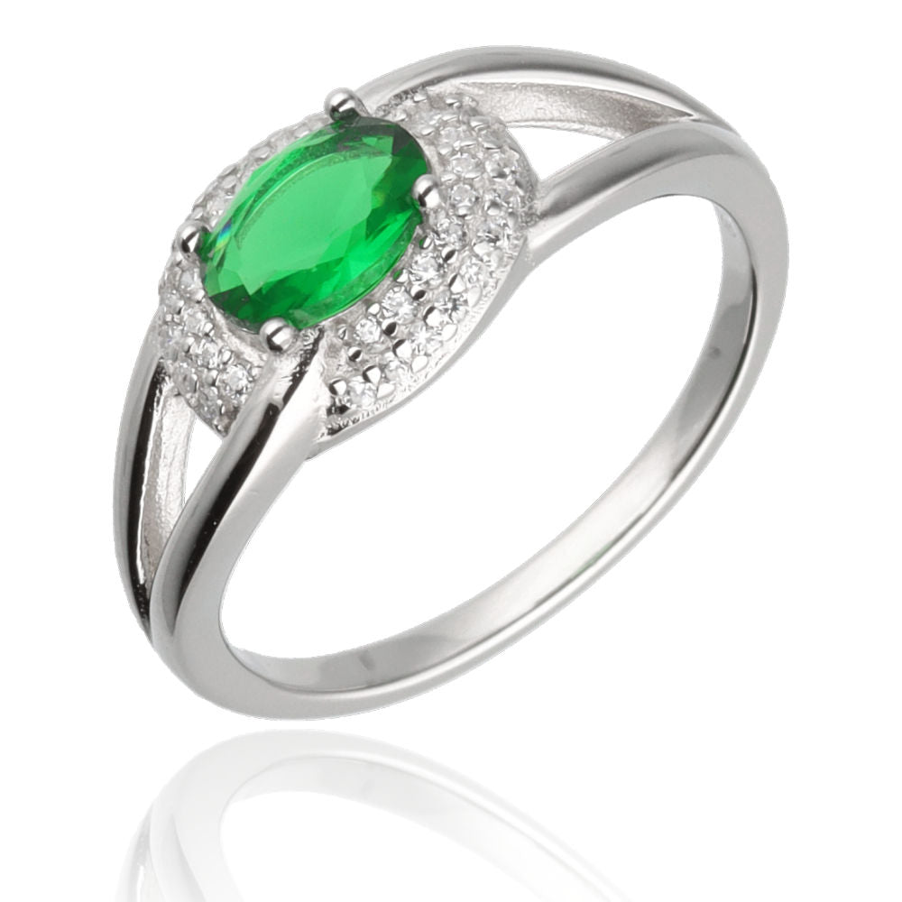 Silver Ring Us: #6 #6.5 #7 #7.5 #8 #8.5 Emerald